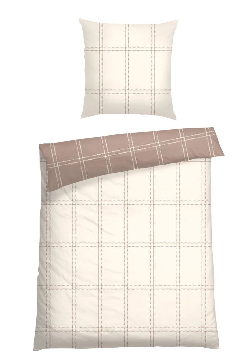 Bettwäscheset 2-teilig Off-White/Braun kariert - SCHIESSER Home