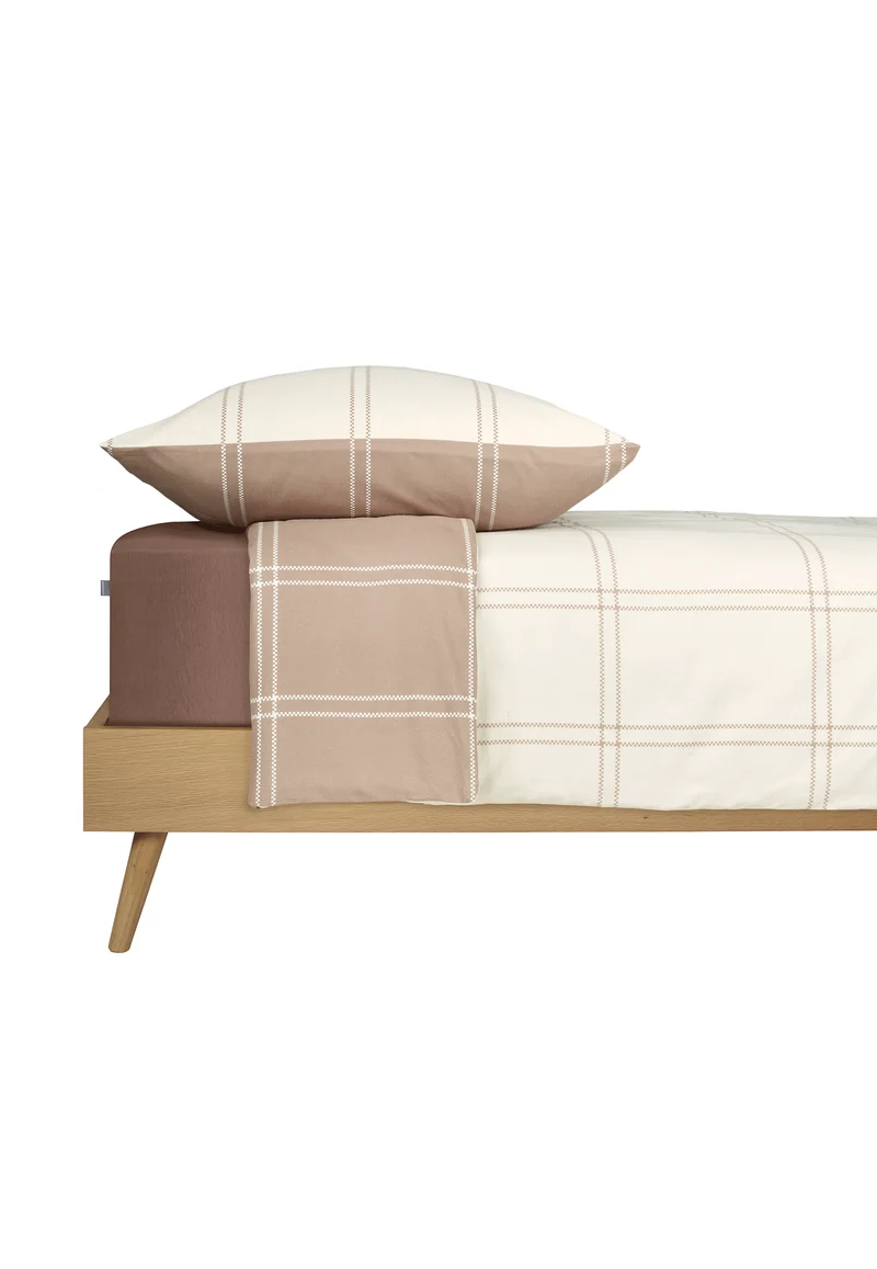 Bettwäscheset 2-teilig Off-White/Braun kariert - SCHIESSER Home