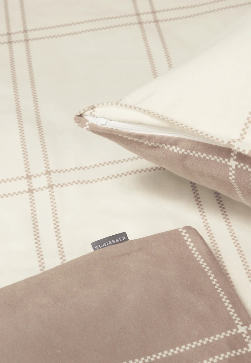 Bettwäscheset 2-teilig Off-White/Braun kariert - SCHIESSER Home