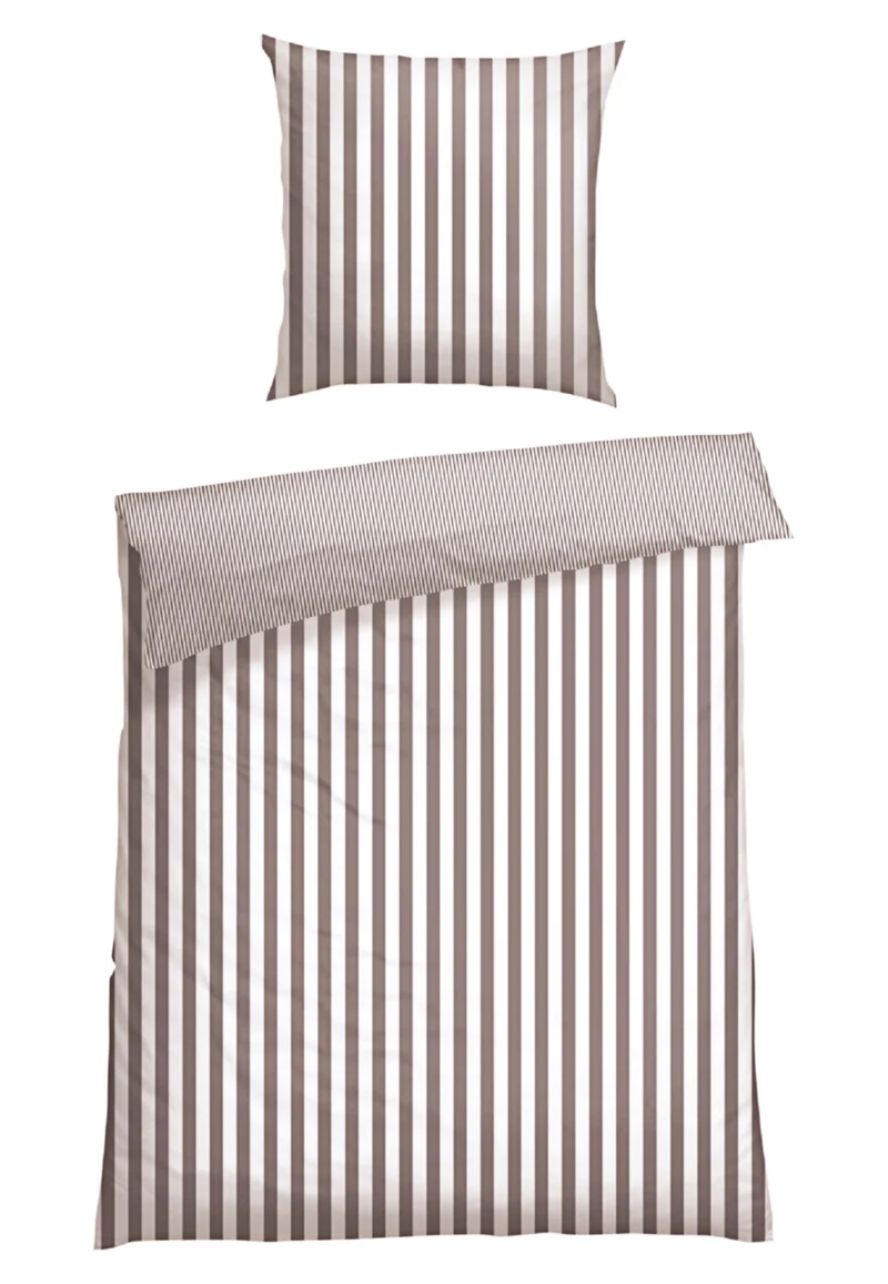 Bettwäscheset 2-teilig Braun/Weiss gestreift - Feinbiber