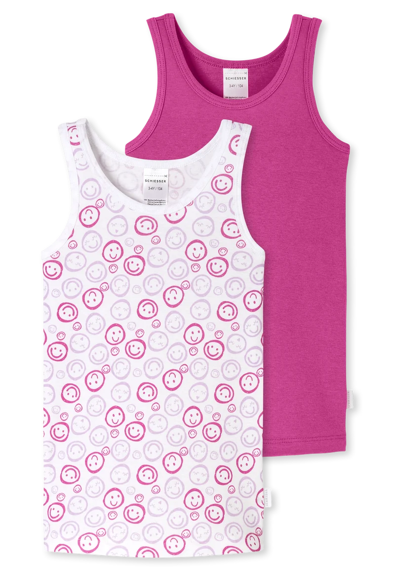 Unterhemd Feinripp 2er-Pack Weiss/Pink gemustert - Fine Rib