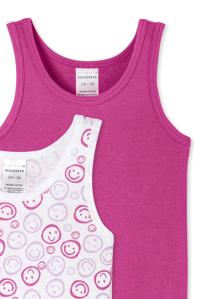 Unterhemd Feinripp 2er-Pack Weiss/Pink gemustert - Fine Rib
