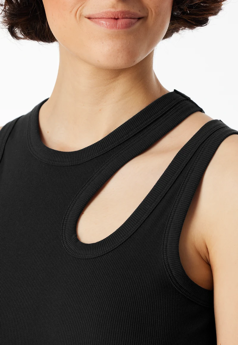 Tank Top Doppelripp mit Cut-Outs Schwarz - SCHIESSER 150 Years