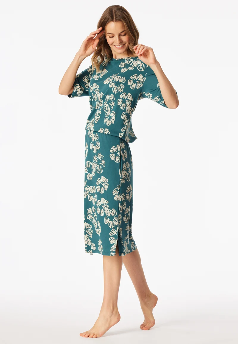 Nachthemd kurzarm Petrol/Off-White - Modern Nightwear