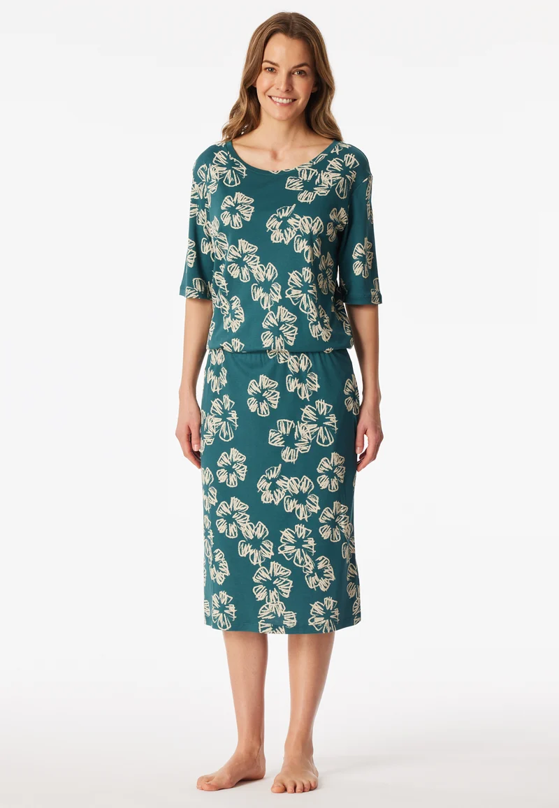 Nachthemd kurzarm Petrol/Off-White - Modern Nightwear