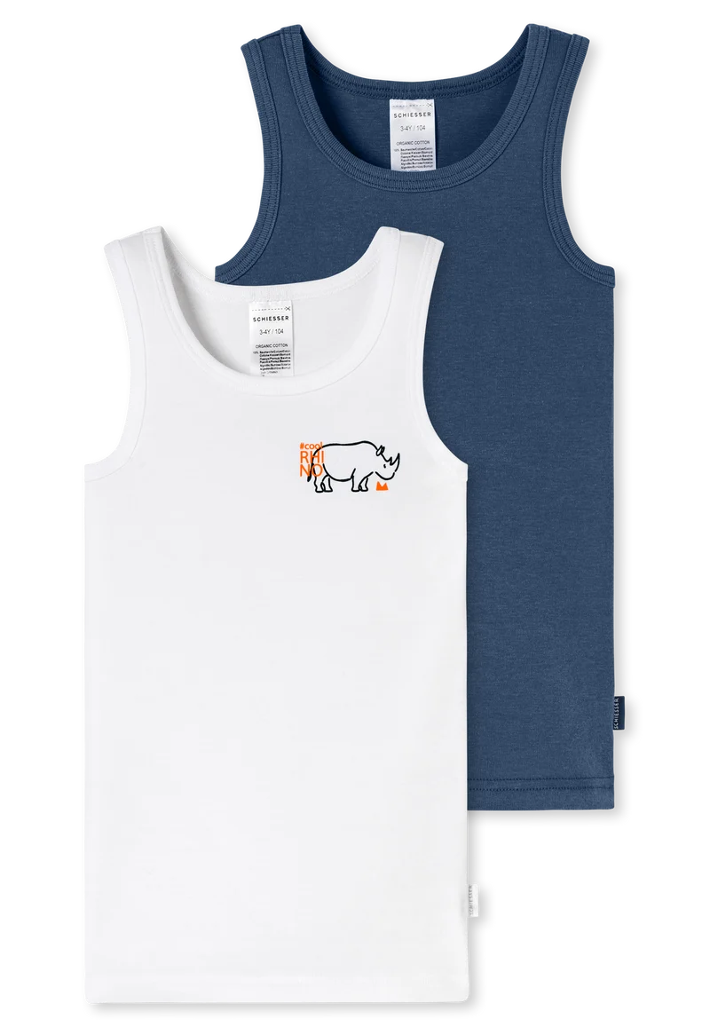 Unterhemd 2er-Pack Dunkelblau/Weiss - Fine Rib