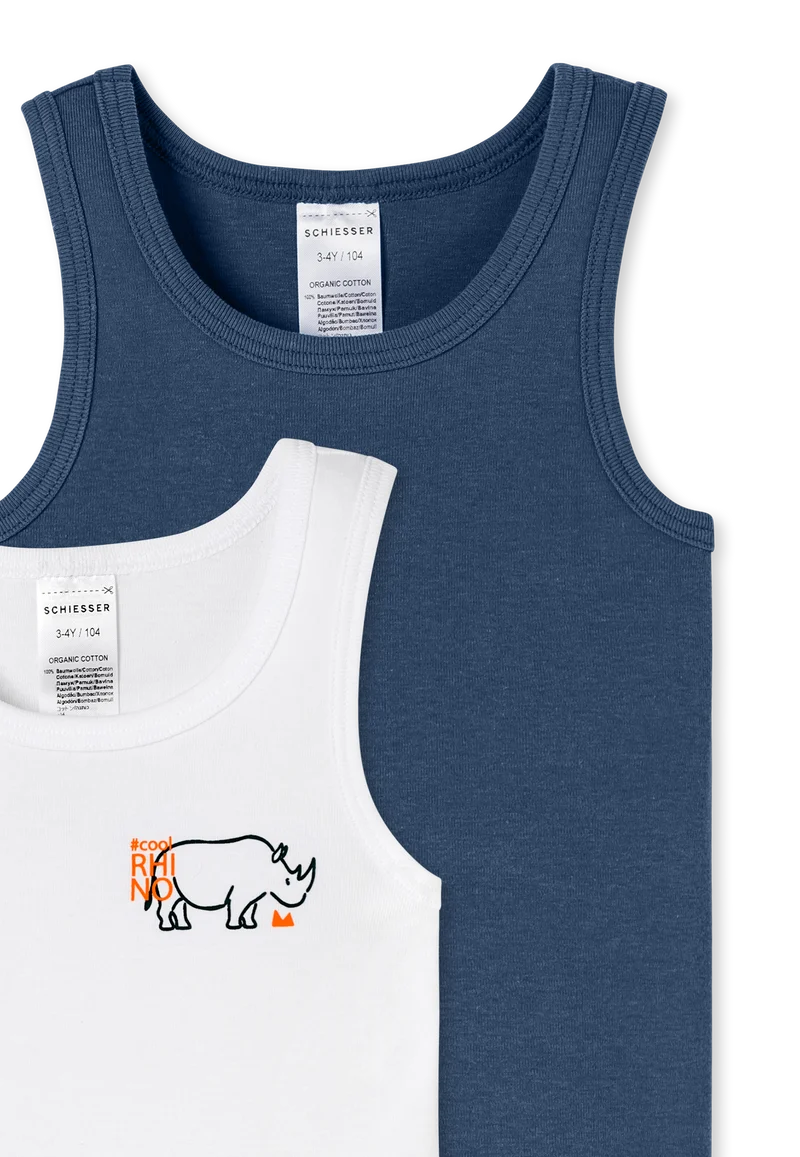 Unterhemd 2er-Pack Dunkelblau/Weiss - Fine Rib