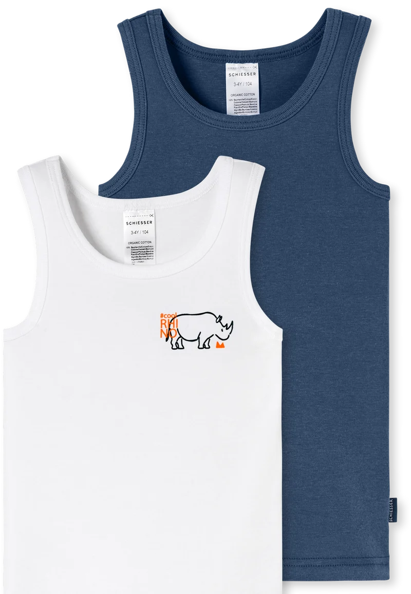 Unterhemd 2er-Pack Dunkelblau/Weiss - Fine Rib