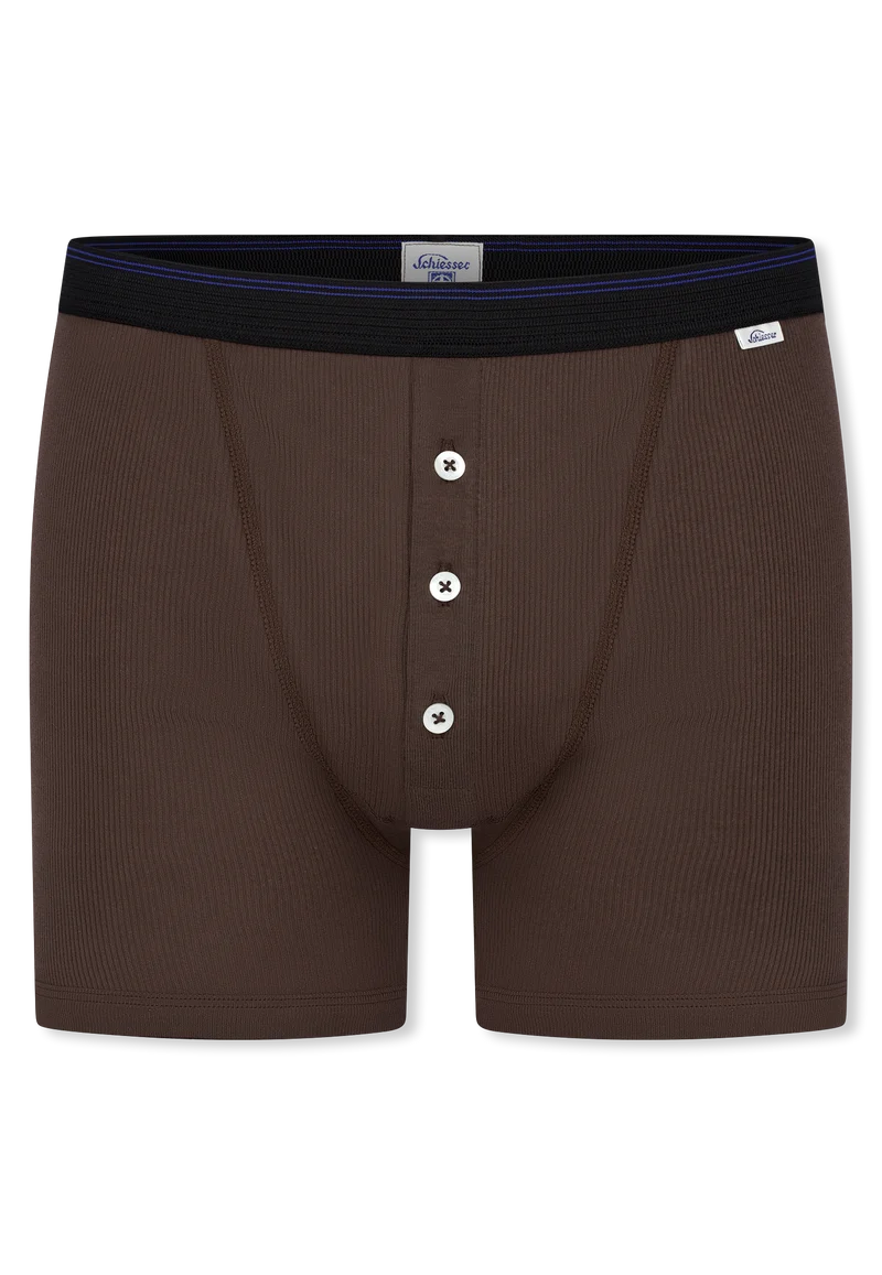 Enge Boxershorts Doppelripp mit Knopfleiste Braun - Revival Friedrich