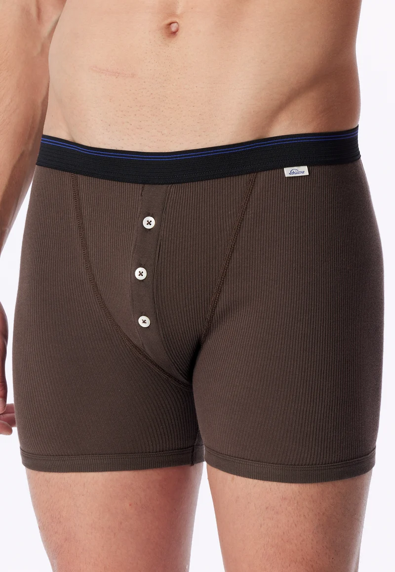 Enge Boxershorts Doppelripp mit Knopfleiste Braun - Revival Friedrich