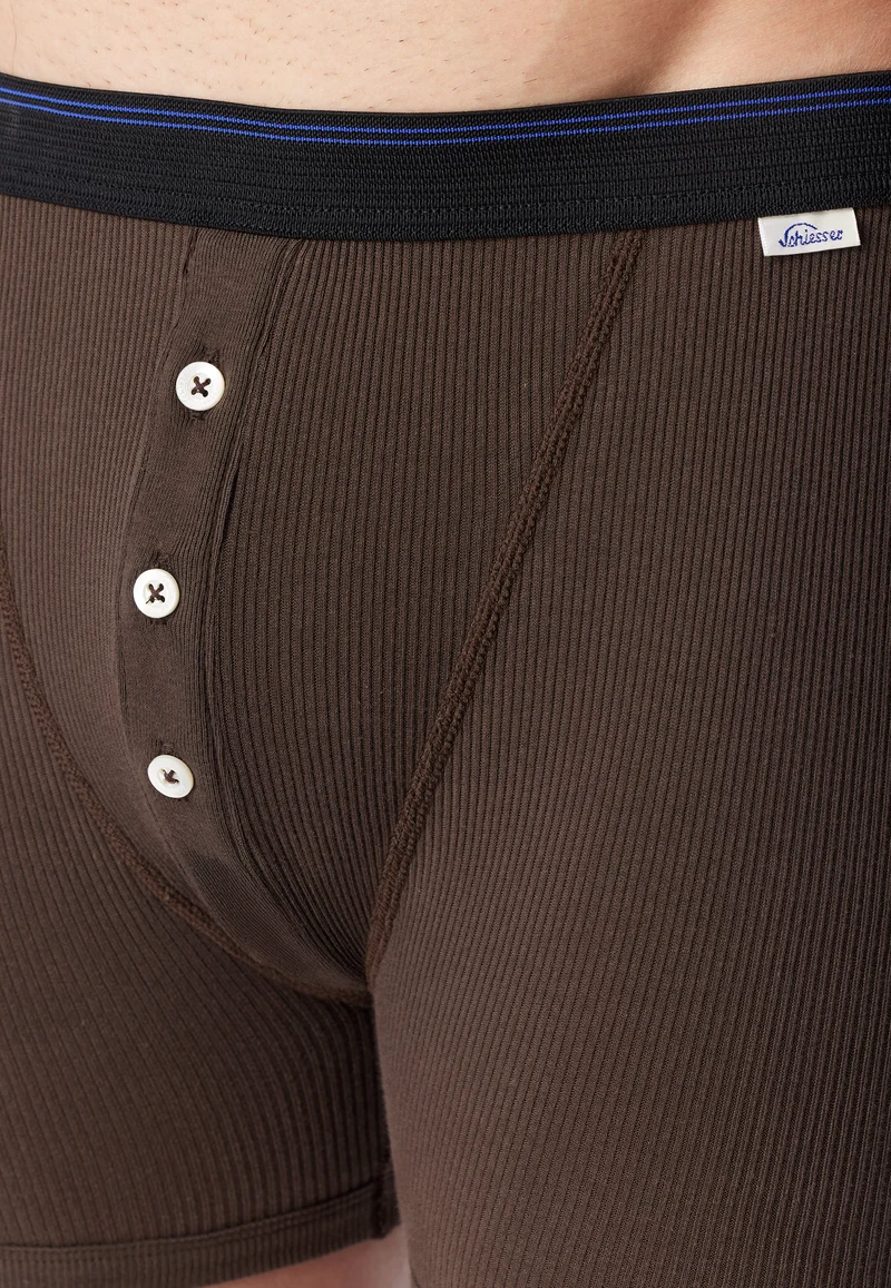 Enge Boxershorts Doppelripp mit Knopfleiste Braun - Revival Friedrich