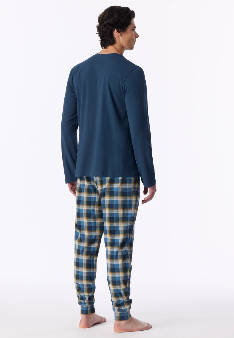 Schlafanzug mit Bündchen Blau/Gelb kariert - Casual Essentials