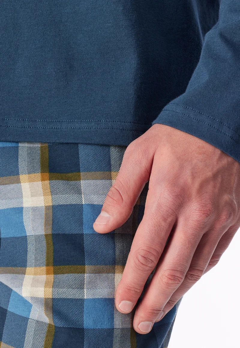 Schlafanzug mit Bündchen Blau/Gelb kariert - Casual Essentials