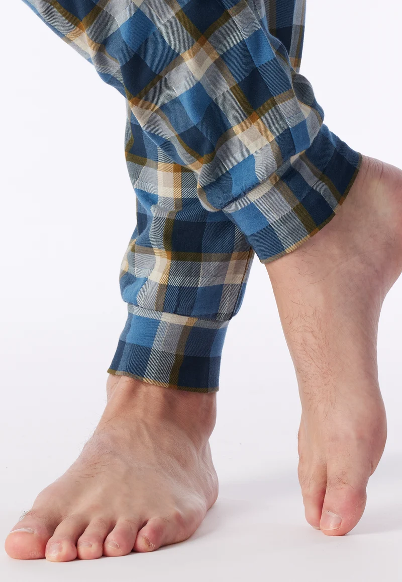 Schlafanzug mit Bündchen Blau/Gelb kariert - Casual Essentials