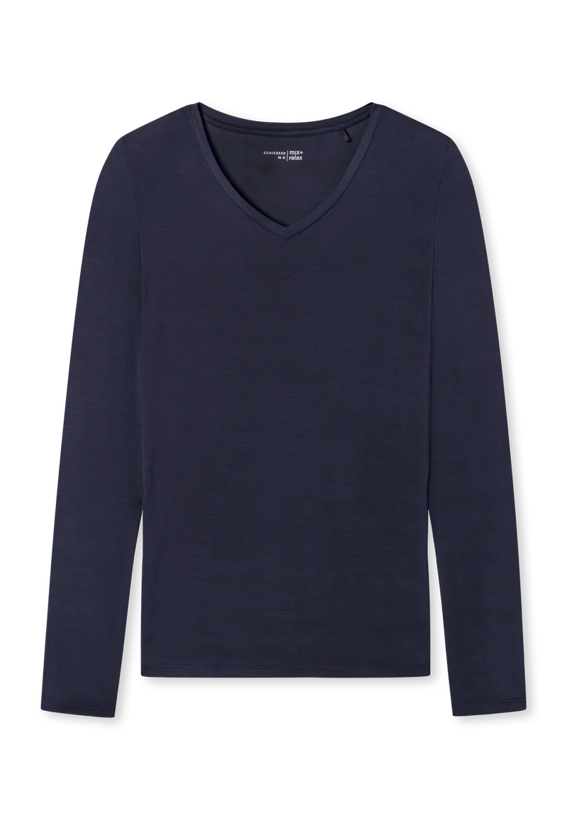 Shirt V-Ausschnitt Dunkelblau - Mix+Relax