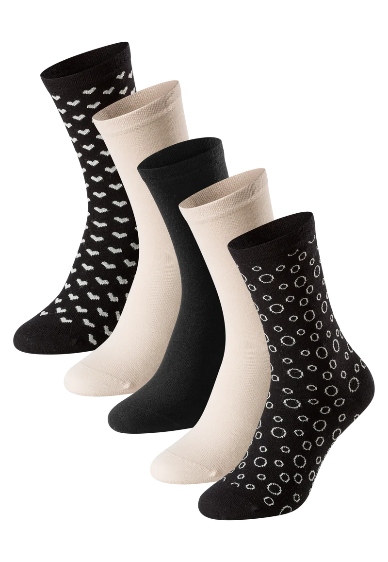 Socken Damen 5er-Pack Schwarz/Beige - Bluebird