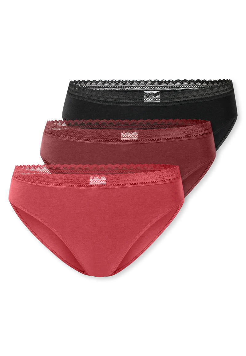 Slip mit Spitze 3er-Pack Rot/Schwarz - Modern Multipacks