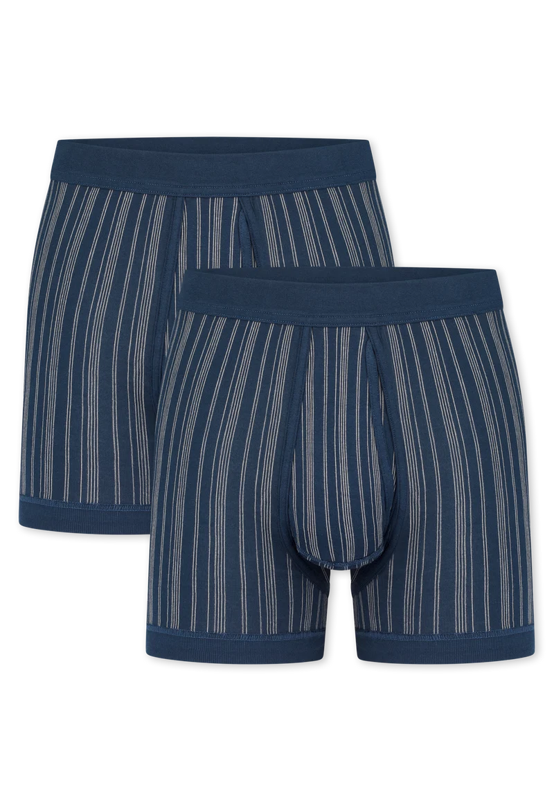 Enge Boxershorts Feinripp mit Eingriff 2er-Pack Dunkelblau gestreift - Original Classics