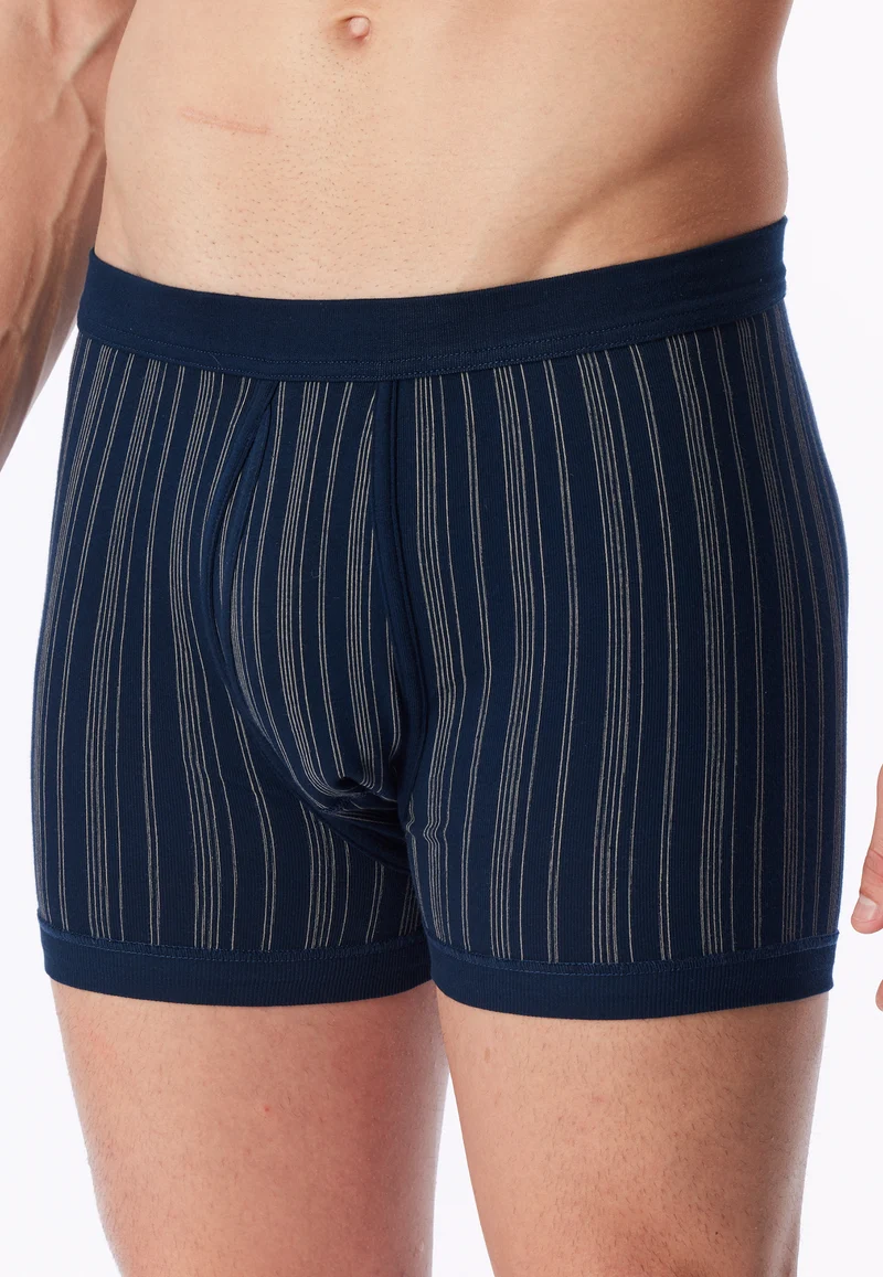 Enge Boxershorts Feinripp mit Eingriff 2er-Pack Dunkelblau gestreift - Original Classics