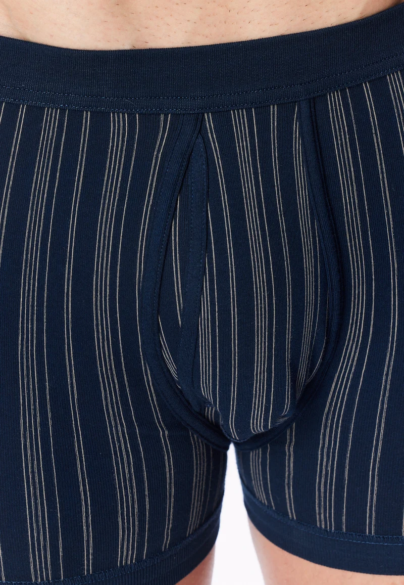 Enge Boxershorts Feinripp mit Eingriff 2er-Pack Dunkelblau gestreift - Original Classics