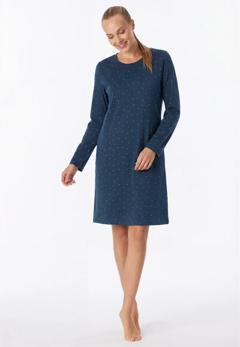Nachthemd langarm Dunkelblau gemustert - Casual Essentials