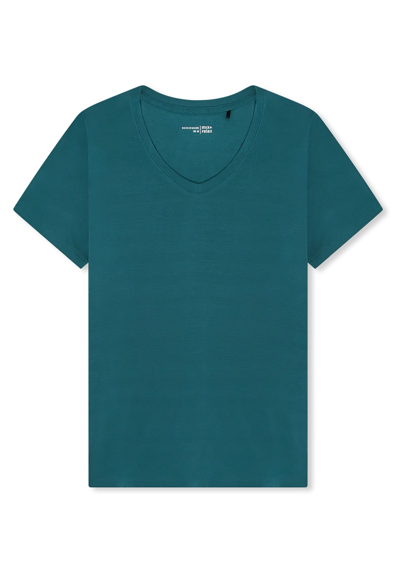 T-Shirt V-Ausschnitt Petrol - Mix+Relax