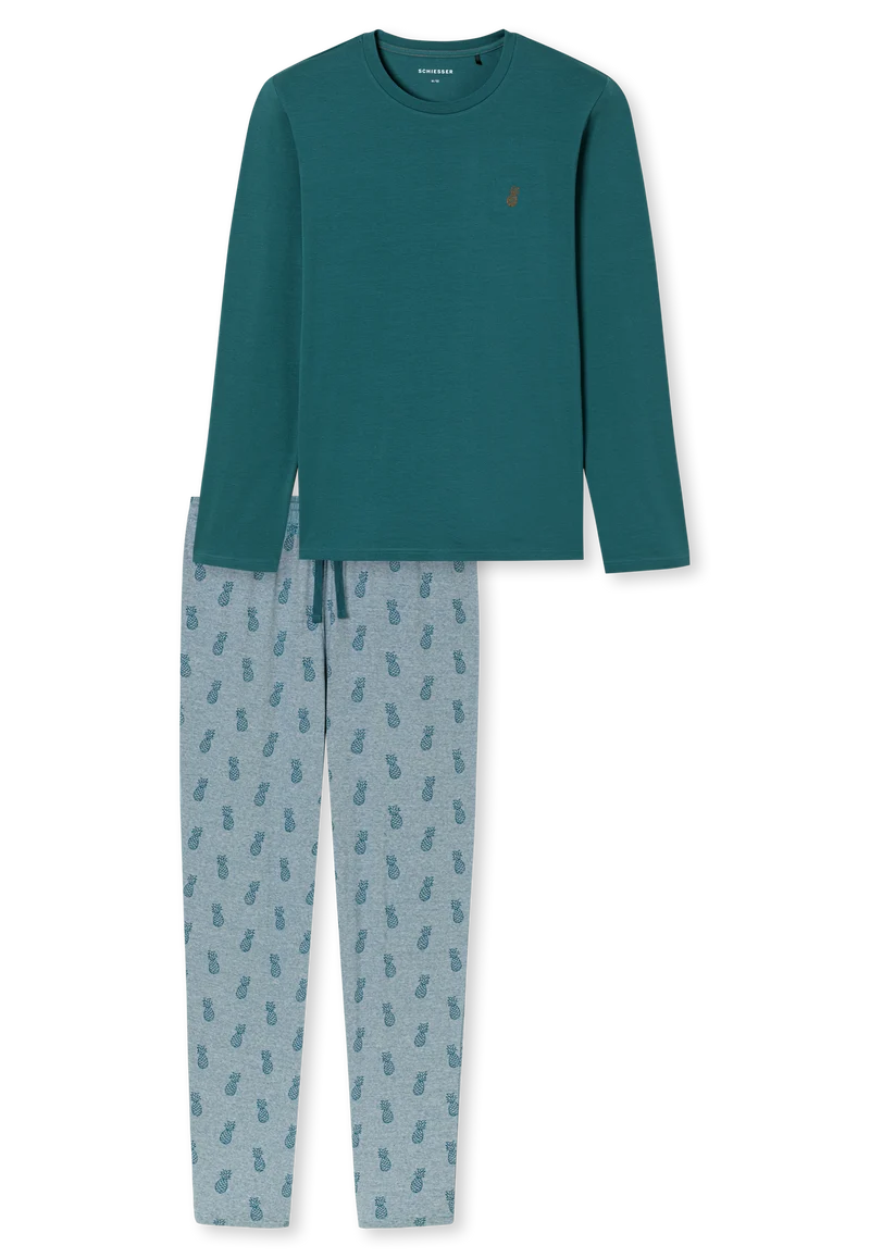 Schlafanzug Petrol/Blau gemustert - 95/5