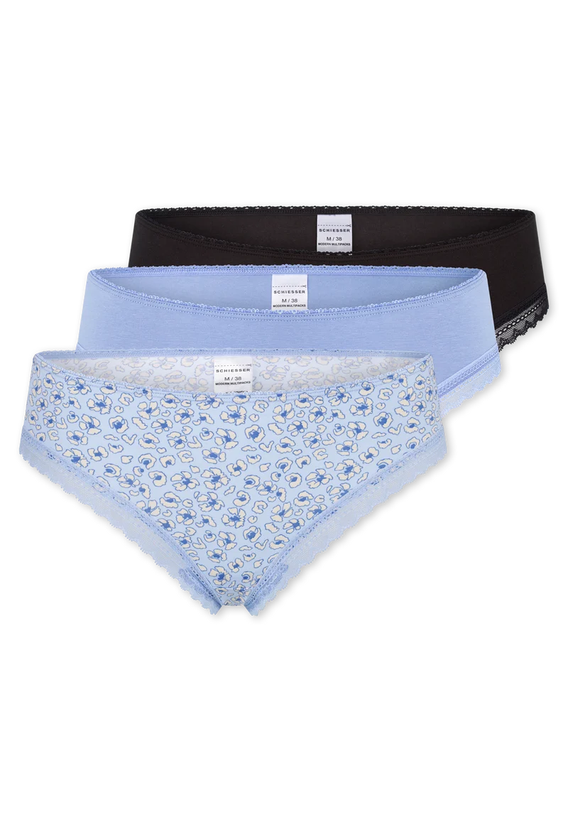 Brazilian Slip mit Spitze 3er-Pack Blau/Schwarz - Modern Multipacks