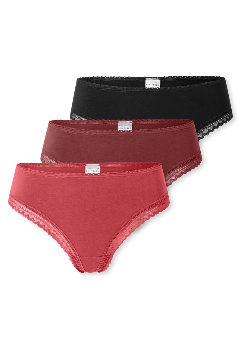 Brazilian Slip mit Spitze 3er-Pack Rot/Schwarz - Modern Multipacks