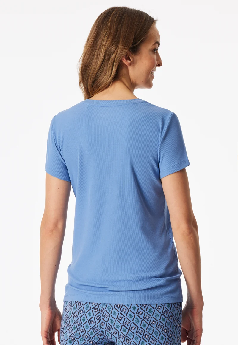 T-Shirt V-Ausschnitt mit Knopfleiste Blau - Mix+Relax
