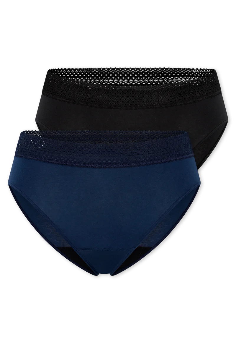 Periodenslip mit Spitze 2er-Pack Schwarz/Dunkelblau - SCHIESSER Care