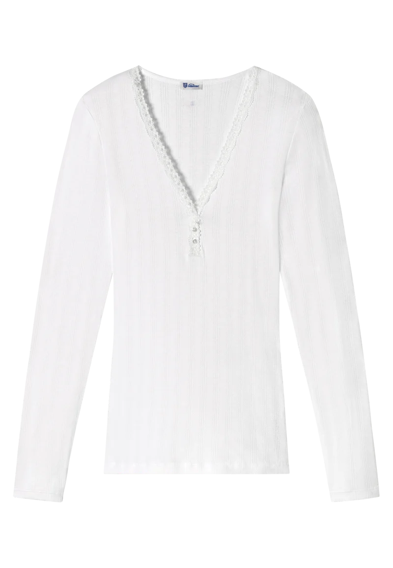 Shirt V-Ausschnitt mit Knopfleiste Weiss - Revival Agathe