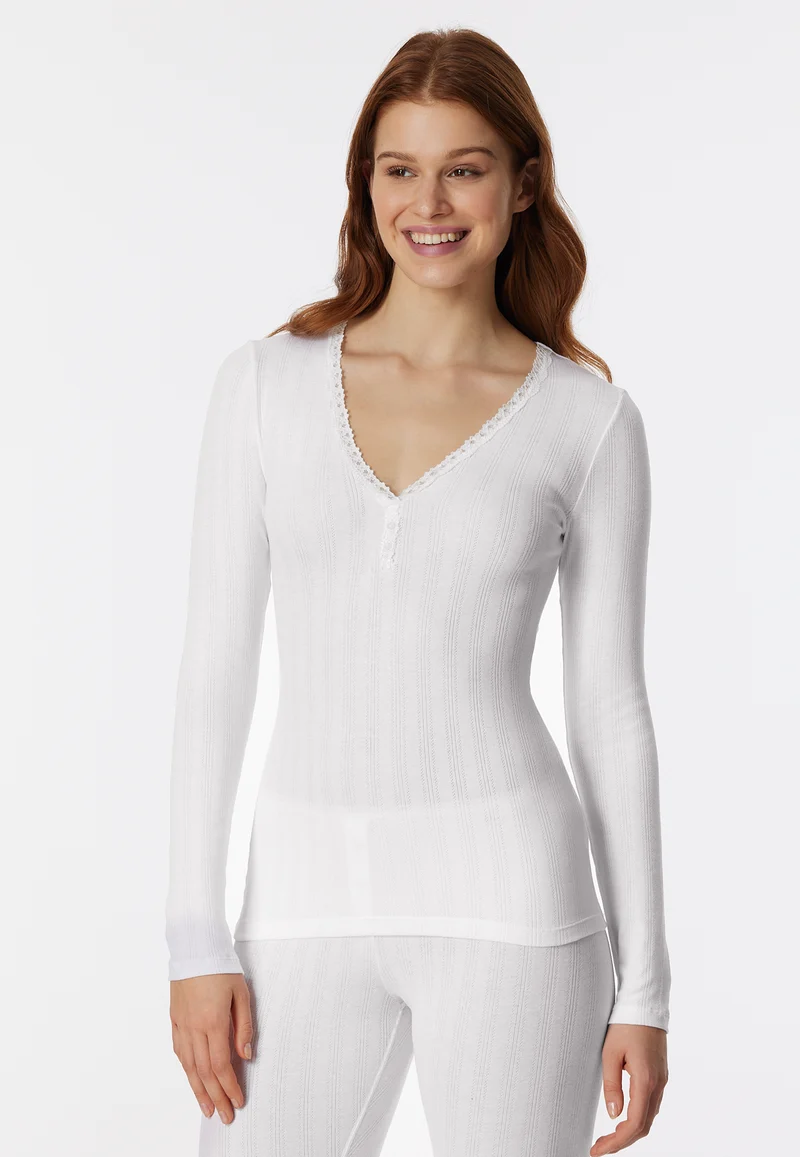 Shirt V-Ausschnitt mit Knopfleiste Weiss - Revival Agathe