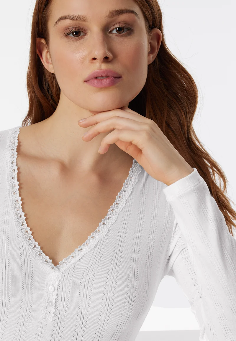 Shirt V-Ausschnitt mit Knopfleiste Weiss - Revival Agathe
