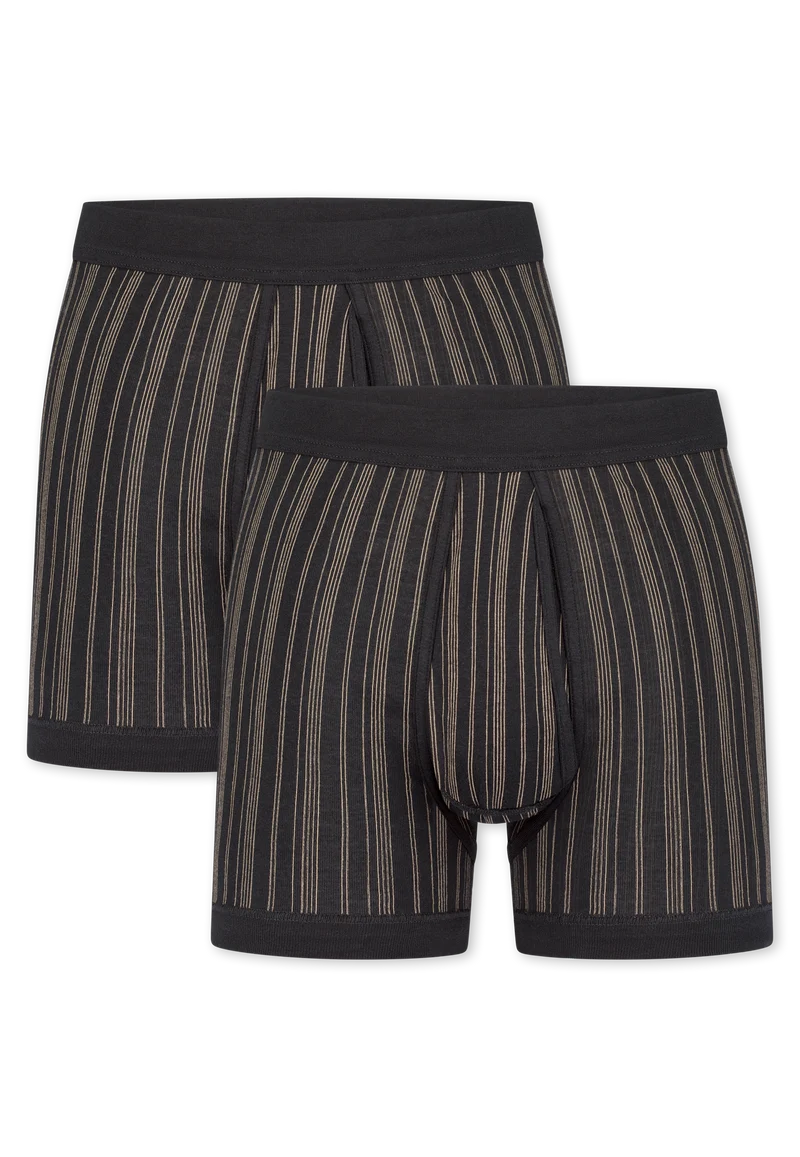 Enge Boxershorts Feinripp mit Eingriff 2er-Pack Schwarz gestreift - Original Classics