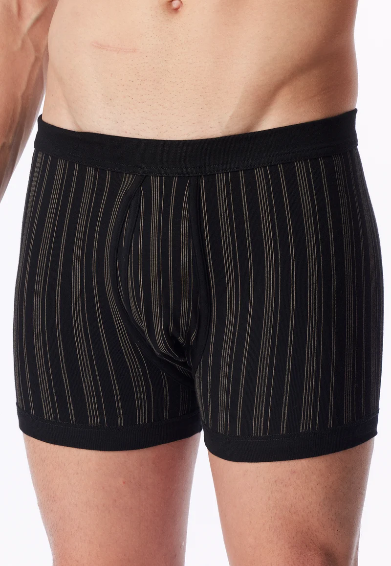 Enge Boxershorts Feinripp mit Eingriff 2er-Pack Schwarz gestreift - Original Classics