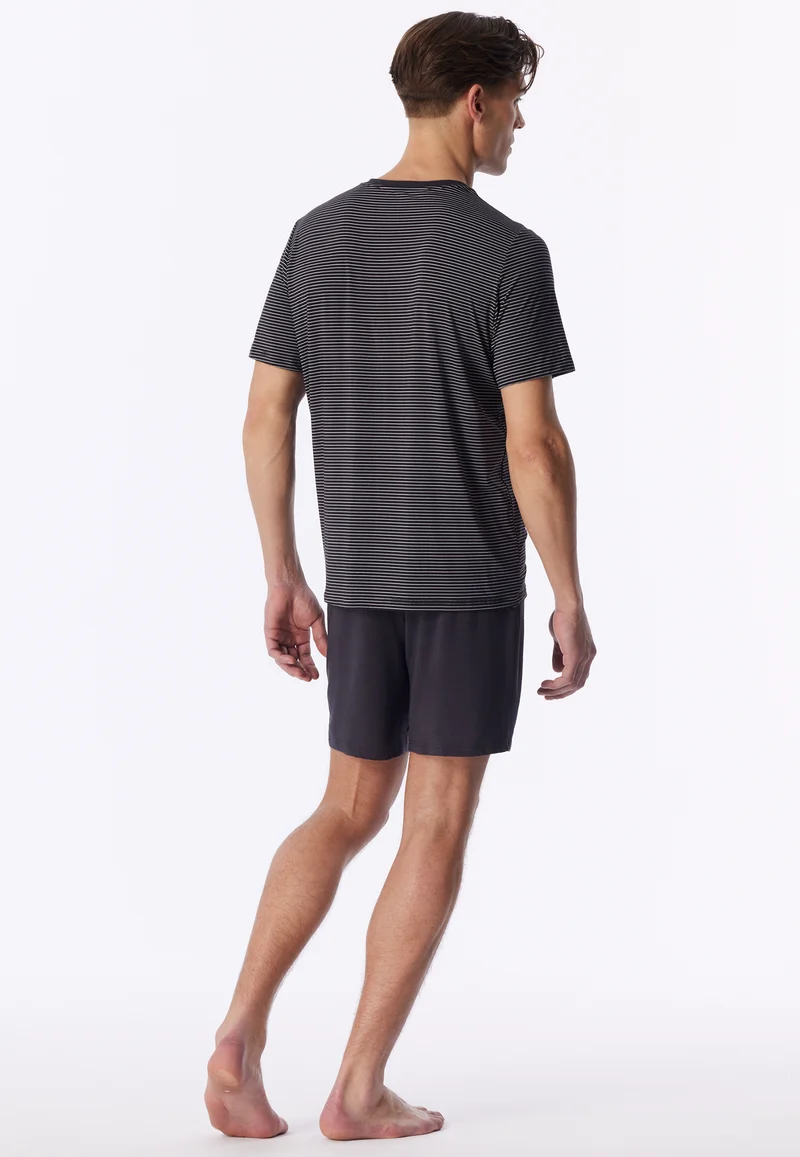 Schlafanzug kurz Anthrazit gestreift - Long Life Soft
