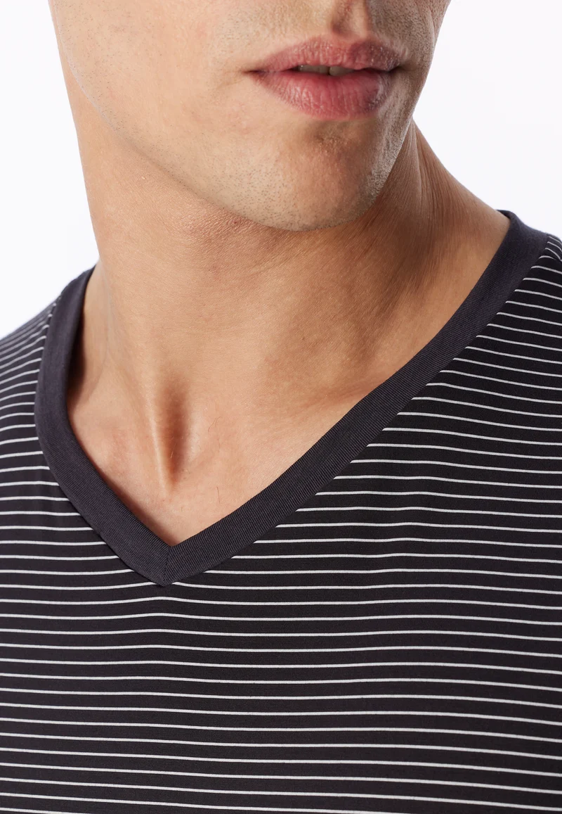 Schlafanzug kurz Anthrazit gestreift - Long Life Soft