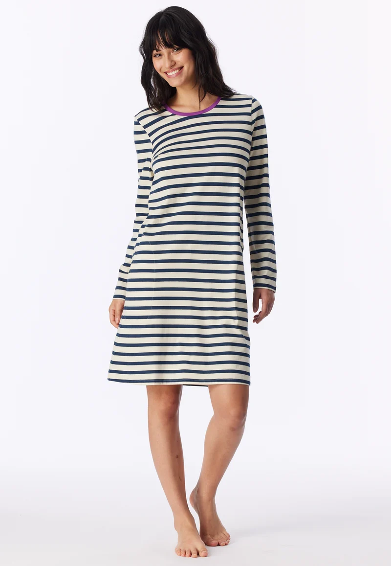 Nachthemd langarm Dunkelblau/Weiss gestreift - Casual Essentials