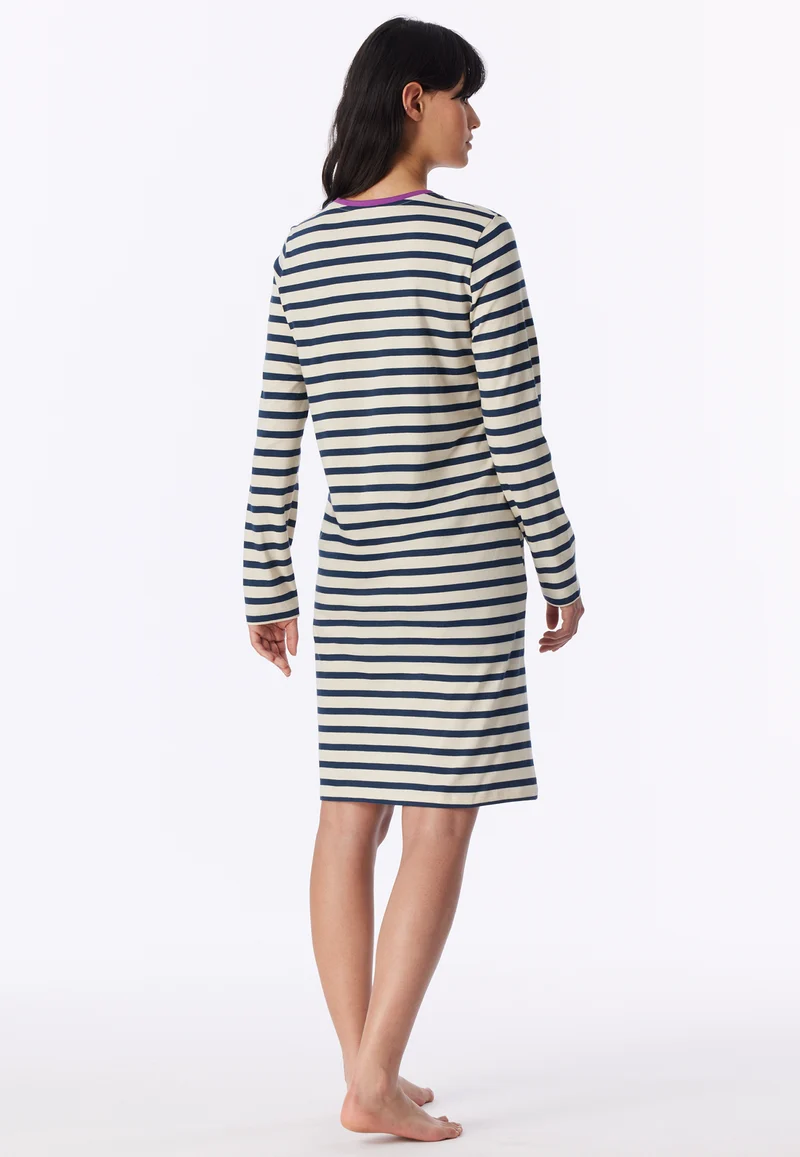 Nachthemd langarm Dunkelblau/Weiss gestreift - Casual Essentials