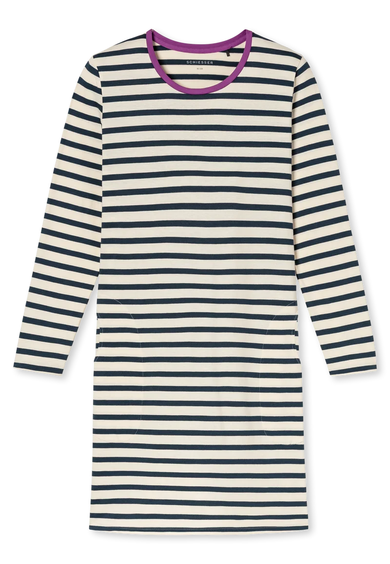 Nachthemd langarm Dunkelblau/Weiss gestreift - Casual Essentials