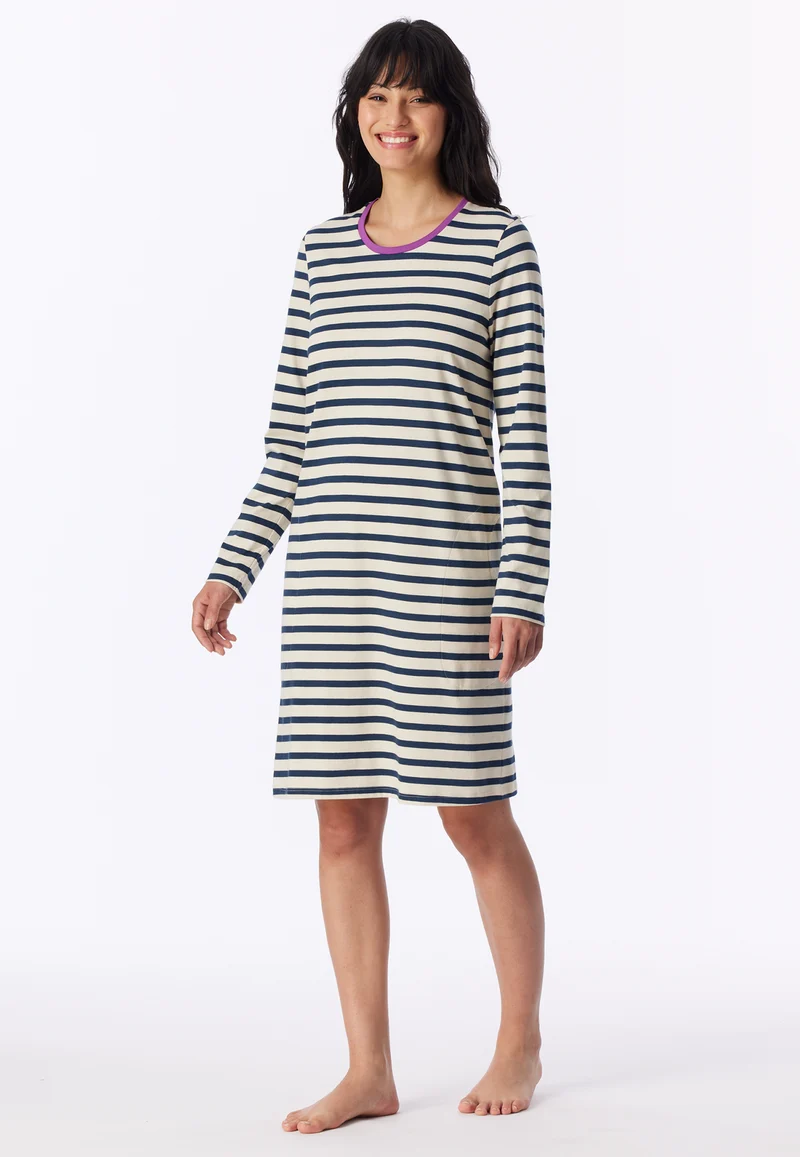 Nachthemd langarm Dunkelblau/Weiss gestreift - Casual Essentials