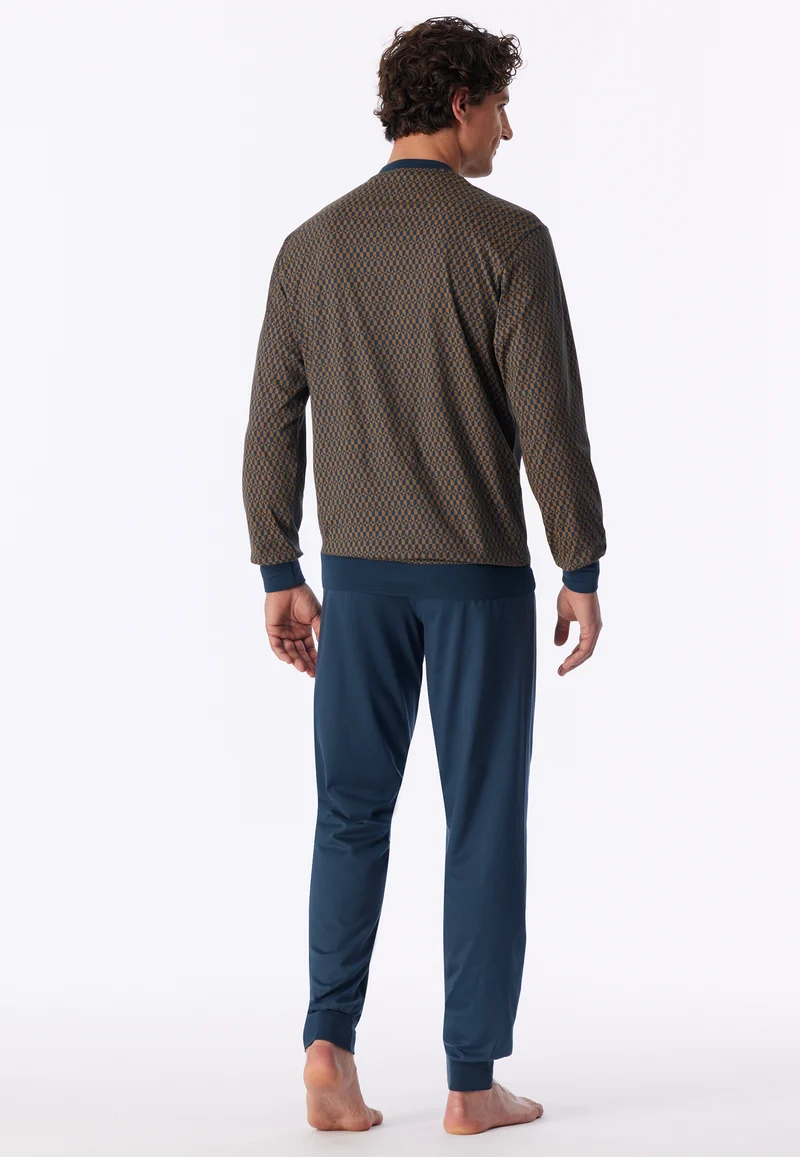 Schlafanzug mit Bündchen Blau/Braun gemustert - Comfort Nightwear