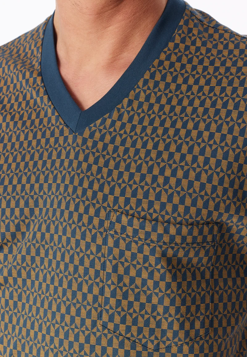 Schlafanzug mit Bündchen Blau/Braun gemustert - Comfort Nightwear