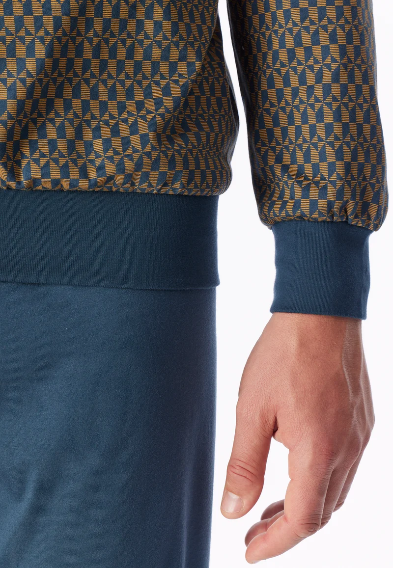 Schlafanzug mit Bündchen Blau/Braun gemustert - Comfort Nightwear