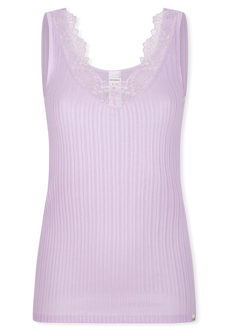 Tank Top Feinripp mit Spitze Flieder - Revival Marie