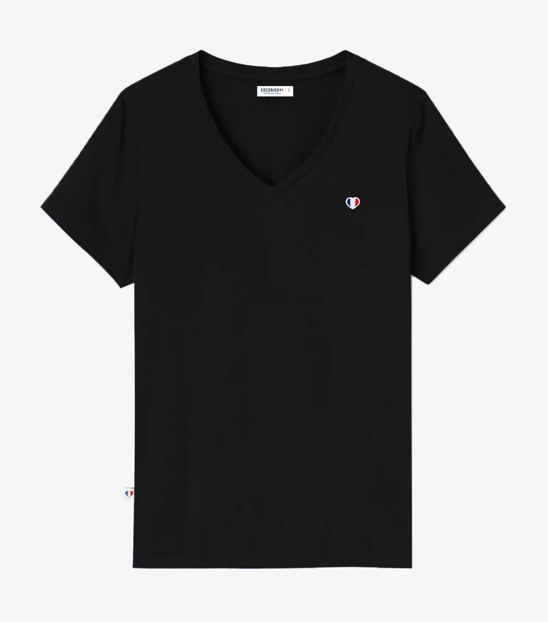 T-shirt col V Femme Noir - Iconique