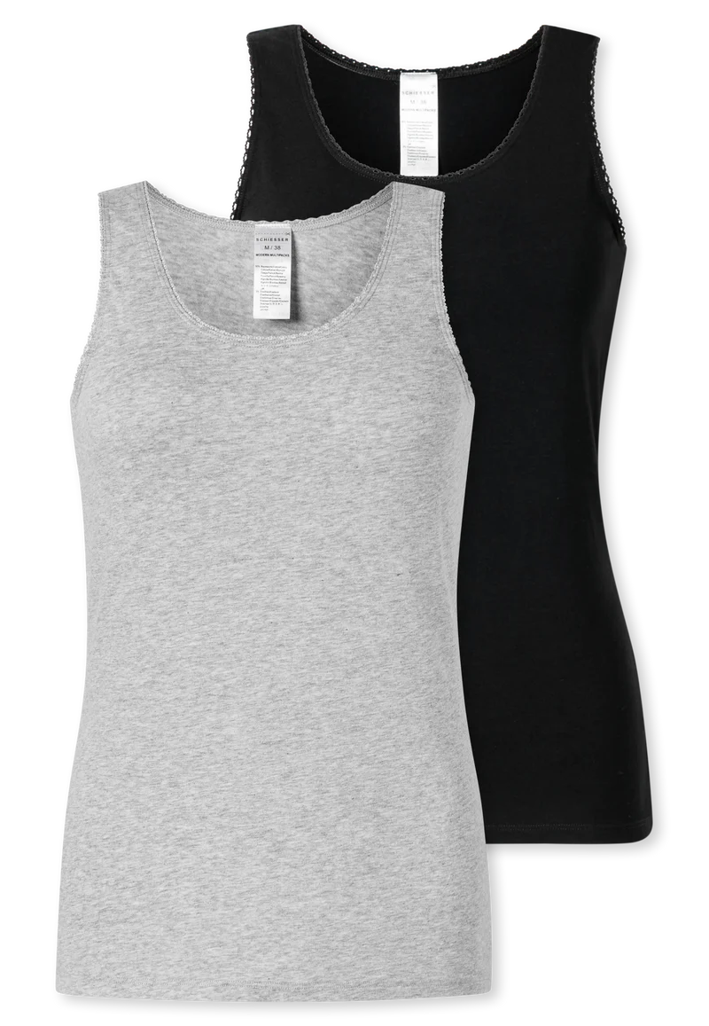 Unterhemd mit Spitze 2er-Pack Grau/Schwarz - Modern Multipacks