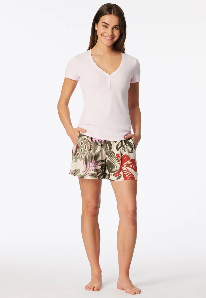 T-Shirt V-Ausschnitt mit Knopfleiste Rosa - Mix+Relax