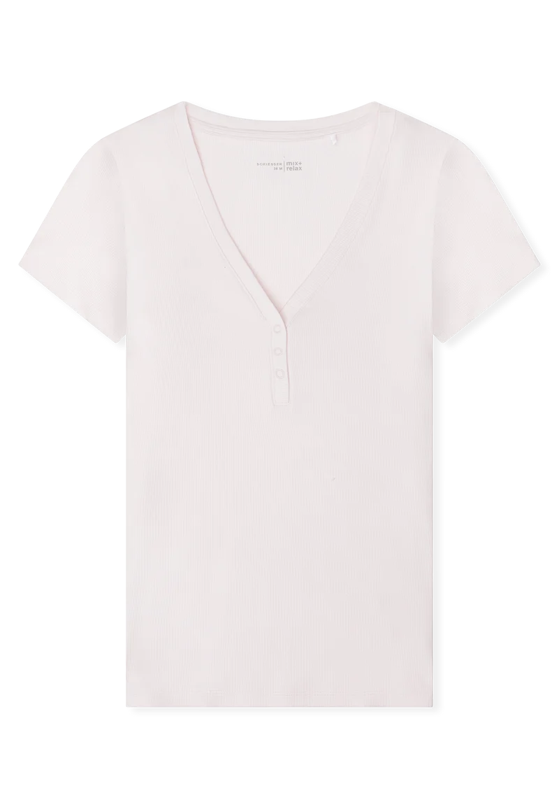 T-Shirt V-Ausschnitt mit Knopfleiste Rosa - Mix+Relax